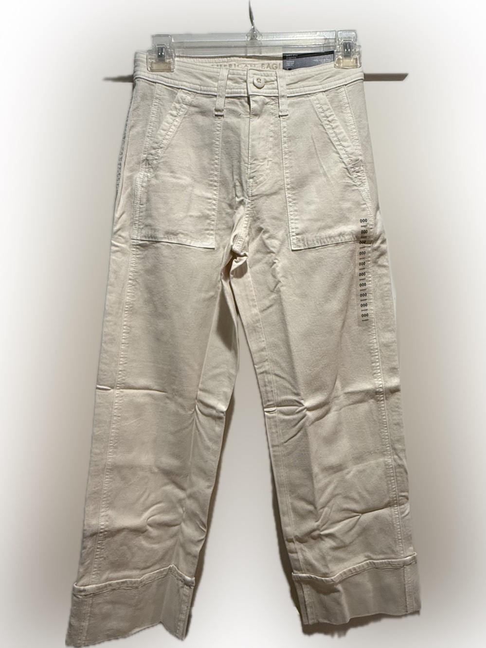 American Eagle cream high rise stretch stovepipe cargo pants 000 short 23w NWT